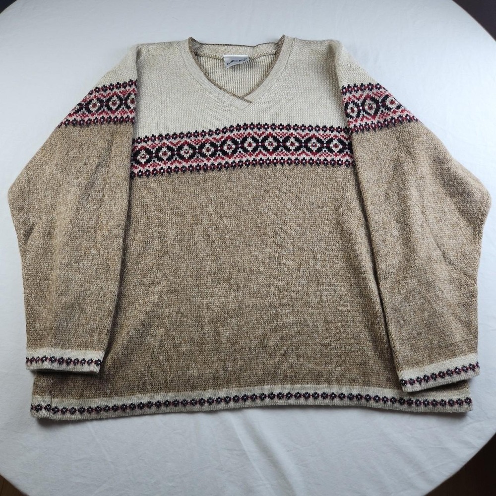 Fashion Bug Vintage 90s Sweater Womens 3XL 22-24 Tan White Geometric Made In USA